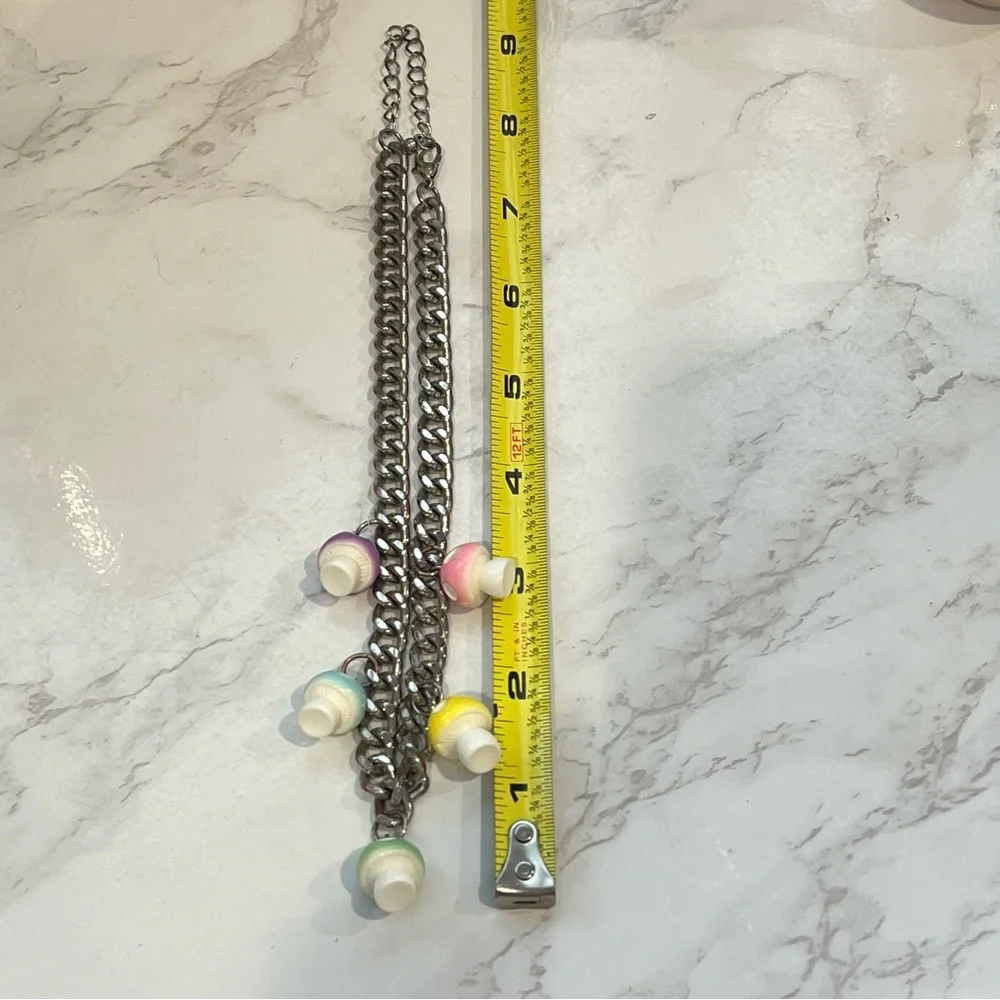 Whimsical Pastel Mushroom Chunky Chain Choker – Cottagecore Aesthetic
